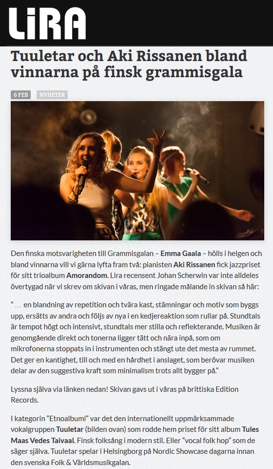 Lira Musikmagasin (Sweden), 6.2.2017